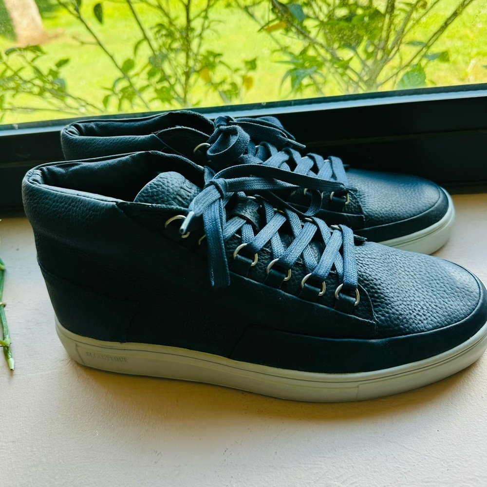 Blackstone Men’s Leather Navy Marine Blue High-Top Sneakers Size 42/US9 NEW